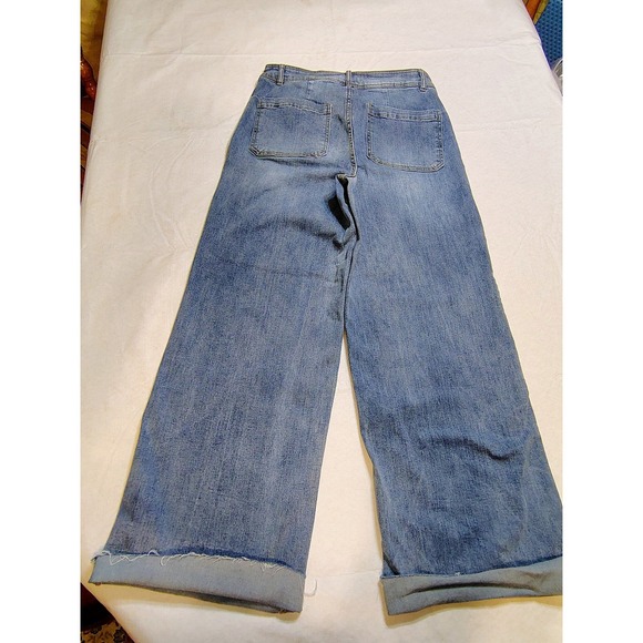 OAT New York Women Wide Leg Jeans Medium Wash High Rise Patch Pocket Size 10/30 - Picture 2 of 11